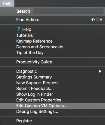 Screenshot of OS X Help menu for PhpStorm
