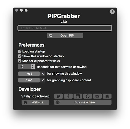 Screenshot of the PIPGrabber